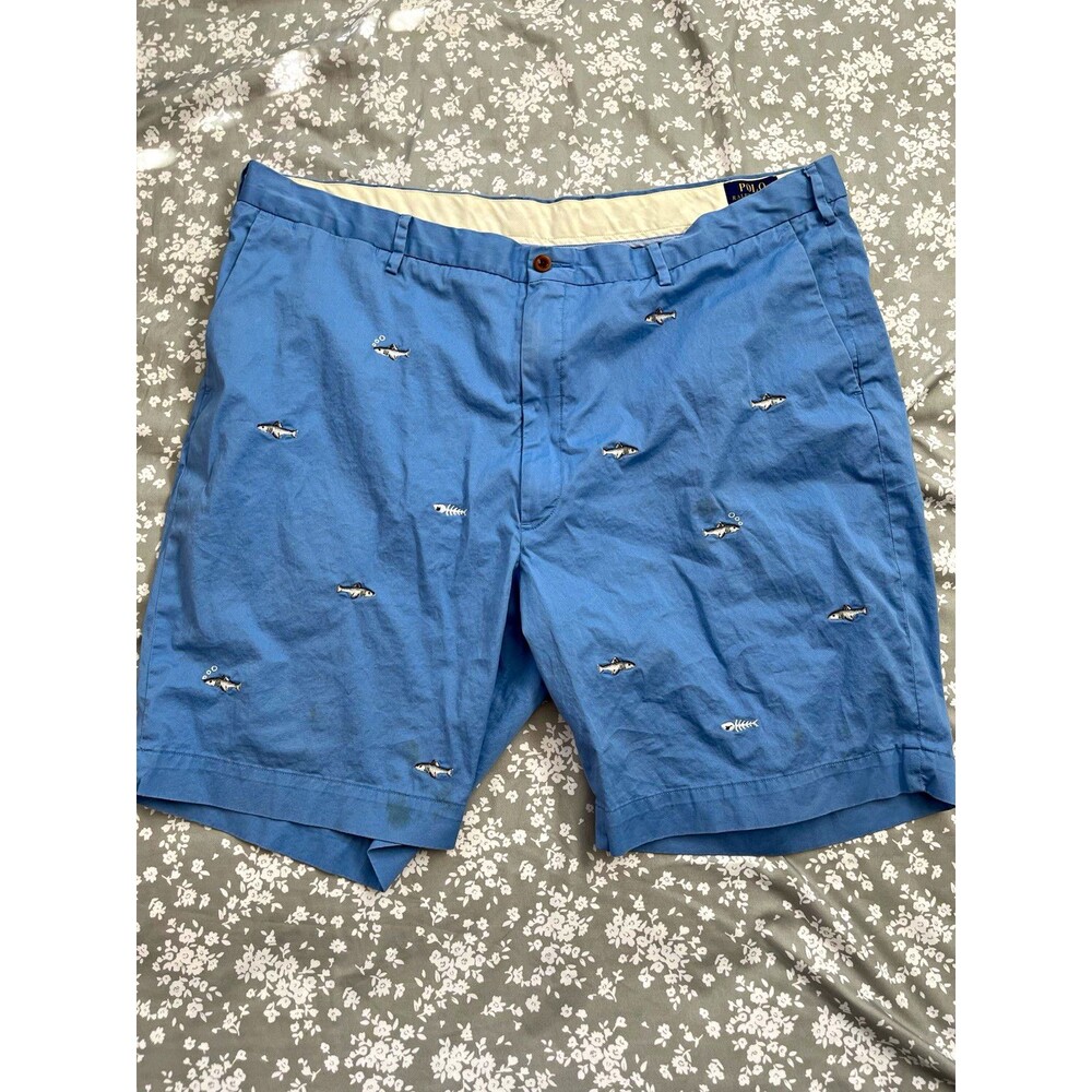 Polo Ralph Lauren Shorts Men 44 Blue Chino Embroidered Shark Fish Stretch